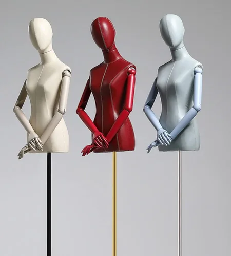 Miniatura 6 de Maniquí de forma de vestido femenino, torso de maniquí de cuerpo de poliuretano con soporte de metal ajustable en altura, brazos de madera, cuerpo