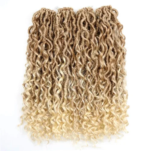 Miniatura 7 de Cabello de Ganchillo Boho Goddess Locs de 18 Pulgadas, 7 Paquetes de Crochet Goddess Locs con Extremos Rizados, Cabello de Ganchillo Goddess Faux