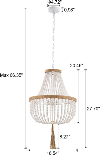 Miniatura 7 de candelabro rústico de 4 luces con cuentas de madera y borlas estilo Bohemia, luz colgante rústica antigua para dormitorio, isla de cocina, comedor