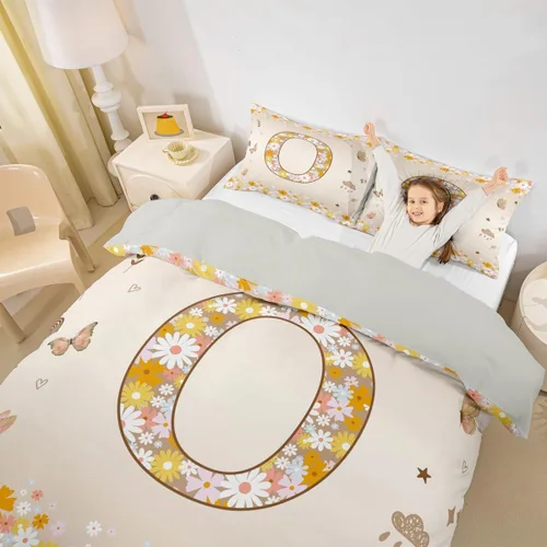 Miniatura 30 de Erosebridal Groovy - Juego de ropa de cama con inicial B de flores de los años 60S y 70S, funda de edredón floral vintage, juego de cama retro