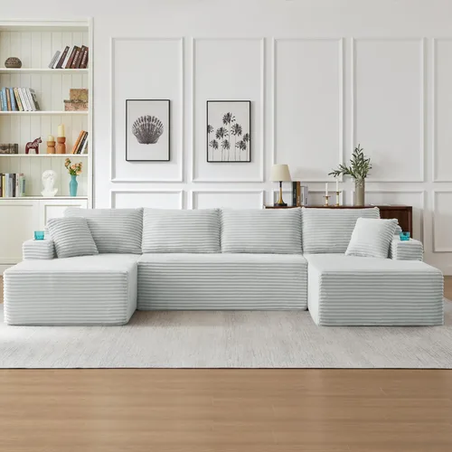 Miniatura 13 de Sofá cama modular de 134 pulgadas, sofá de nube deshuesado para sala de estar, sofá de 5 asientos en forma de U con 2 bolsillos de almacenamiento