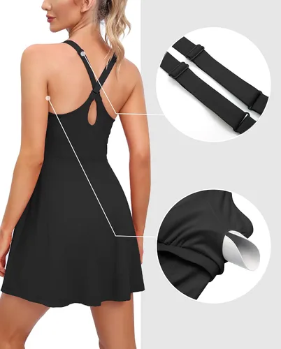 Miniatura 2 de Vestido de tenis para mujer con pantalones cortos debajo del vestido de entrenamiento con brasier integrado, vestidos atléticos de golf, vestido