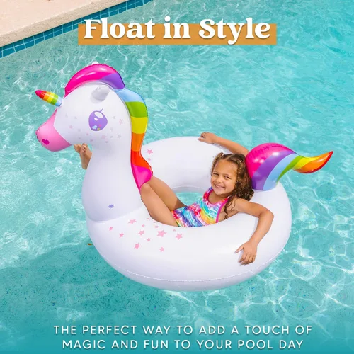 Miniatura 6 de JOYIN Paquete de 2 flotadores inflables de flamenco y unicornio para piscina, juguetes para decoración de fiesta, vacaciones de verano, lago, playa