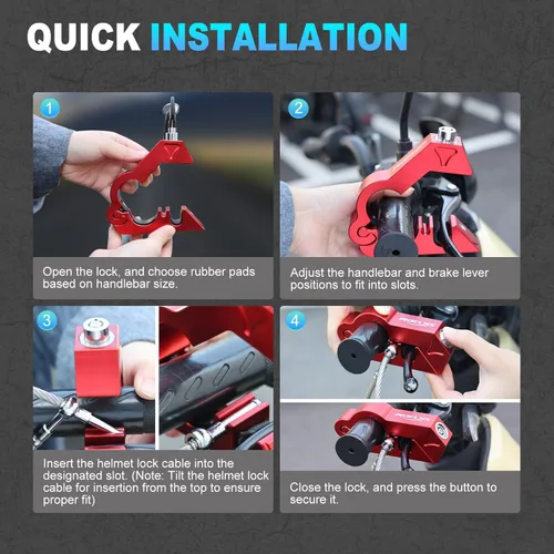 Miniatura 6 de Combo de bloqueo de motocicleta - Casco y agarre antirrobo para todas las motocicletas, bicicletas, cuatrimotos, scooters con diámetros de manillar