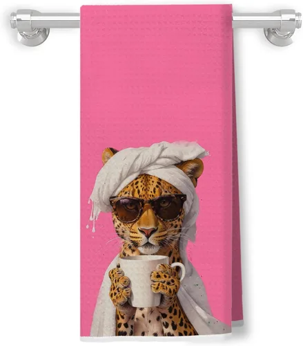 Miniatura 11 de Coquette - Toallas de cocina de leopardo con lazo rosa, toallas de mano retro de moda para baño, paños de cocina con estampado de leopardo funky
