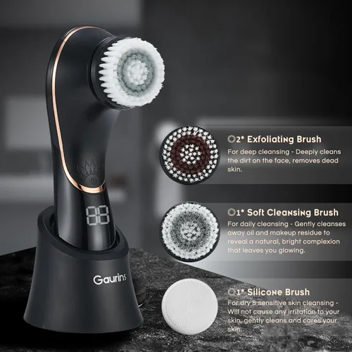 Miniatura 3 de Cepillo de limpieza facial, exfoliante facial, recargable, IPX7, impermeable, dispositivo limpiador eléctrico giratorio para exfoliar, masajear