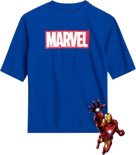 Marvel Camiseta de protección contra erupciones de los Vengadores para niño - Capitán América, Spider-Man - Camiseta de natación de secado rápido