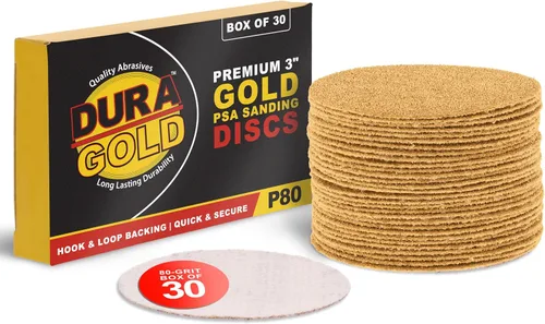 Miniatura 14 de Dura-Gold - Premium - Discos de lijado de gancho y bucle dorados de grano 180 de 3 pulgadas para lijadoras DA - Caja de 30 discos de acabado