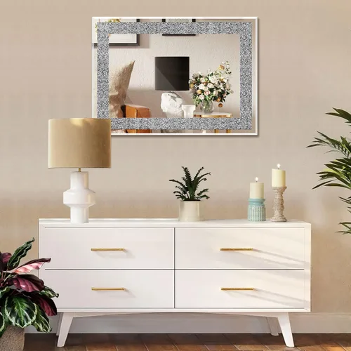 Miniatura 5 de Ruomeng Espejo de pared rectangular de cristal aplastado con diamantes para decoración del hogar, espejo de acento para baño, entrada y dormitorio