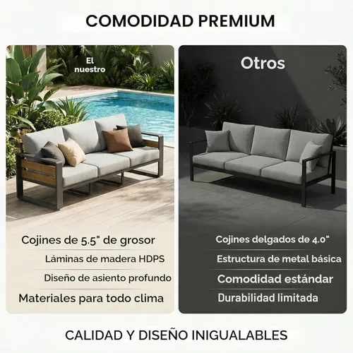 Miniatura 4 de ZANDOR Juego de muebles de aluminio para patio al aire libre, 4 piezas de metal moderno, sofá seccional para conversación al aire libre con mesa