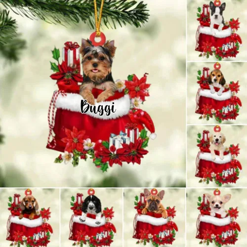 Miniatura 2 de Perro Akita Inu personalizado en bolsa de regalo, adorno de Navidad, nombre personalizado, regalo para amantes de los perros, familia, Navidad