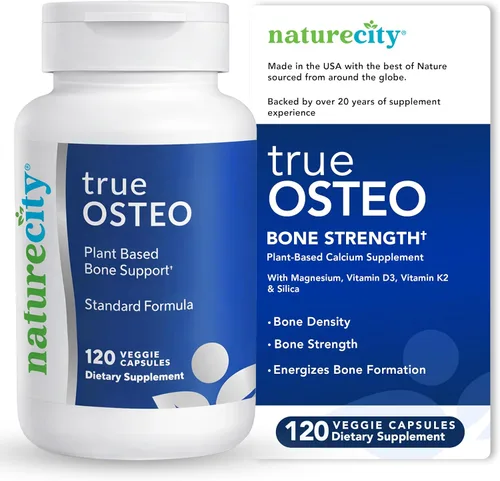 NatureCity True-Osteo Suplemento a base de plantas para la fuerza ósea | AlgaeCal Calcio y magnesio, vitamina D3 a base de plantas, vitamina K2,