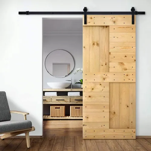 Miniatura 15 de TMS Serie N - Puerta corrediza interior de madera de pino anudada con kit de herrajes deslizantes (32 x 84 pulgadas, blanco)