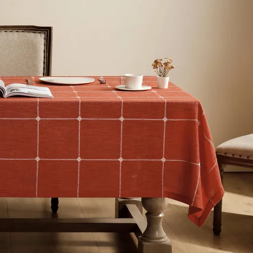Miniatura 25 de ZeeMart - Mantel de mesa con diseño de cuadrícula boho y borlas (blanco roto, 132 cm x 132 cm), mantel de gran peso de lino a cuadros bordado