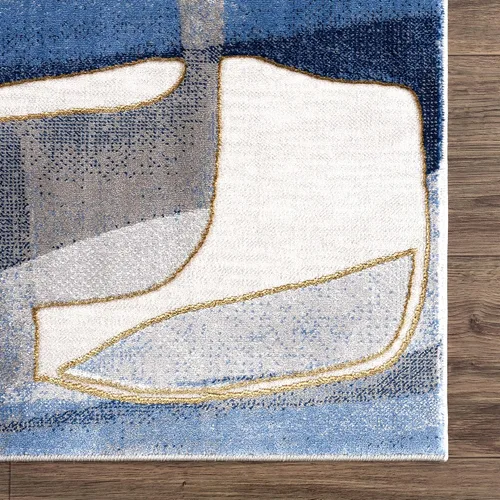 Miniatura 7 de Abani Alfombra de área lavable con diseño moderno de círculos azules y grises, impresión asimétrica contemporánea, alfombra de sala de estar de 6 x