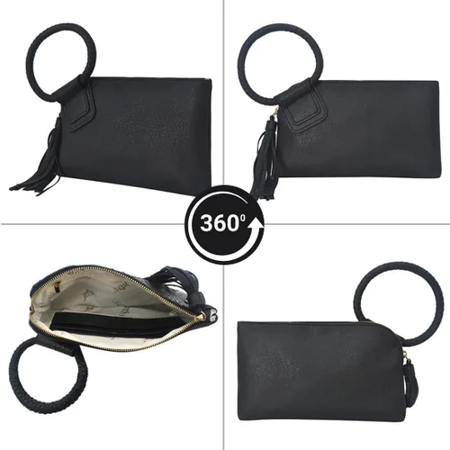 Miniatura 4 de NGIL Mini bolso de pulsera de piel sintética para mujer con borla de flecos, cartera de pulsera para mujer