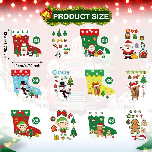 Miniatura 3 de Containlol Kit de 48 piezas de manualidades de Navidad para niños, kit de adornos de medias de Navidad, para hacer tu propio árbol de Navidad