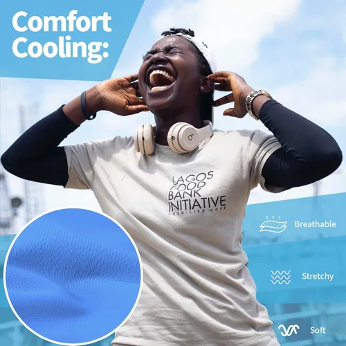 Miniatura 6 de YESLIFE Mangas de protección solar UV para hombres y mujeres, manga deportiva de enfriamiento UPF 50 Negro + Azul