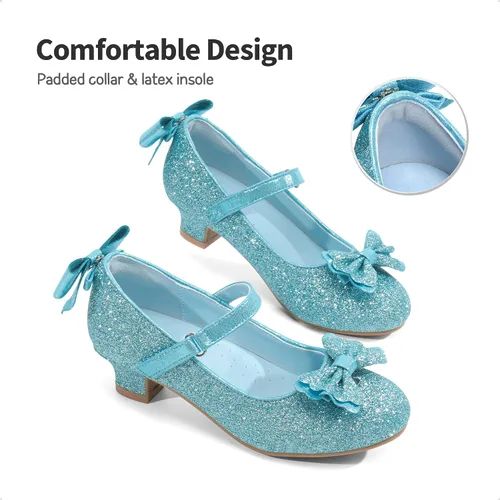Miniatura 3 de DREAM PAIRS Zapatos de vestir de tacón bajo para niñas, con lazo intercambiable, purpurina, boda, fiesta, Mary Jane, zapatos para niños pequeños