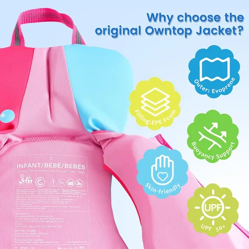Miniatura 6 de Owntop Chaleco de natación para niños pequeños, chaqueta flotante, ayuda de natación para niños de 20-30-40-50 libras con correas de seguridad azul