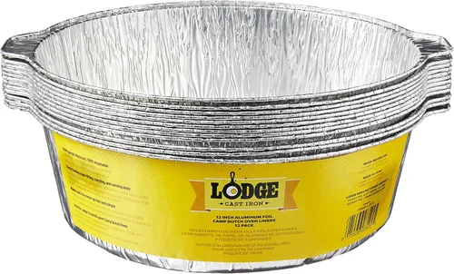 Lodge Revestimiento de horno holandés de papel de aluminio plateado de 12 pulgadas, revestimiento de horno holandés 100% reciclable, fácil limpieza
