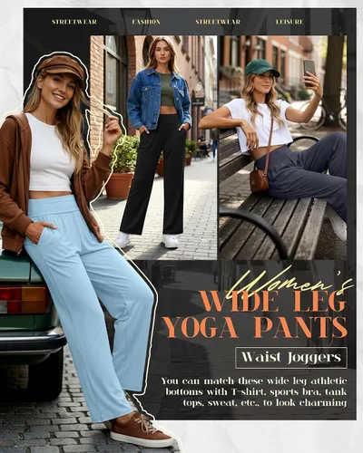 Miniatura 179 de Neer - Conjunto de 3 pantalones de yoga de pierna ancha para mujer - Pantalones deportivos cómodos, holgados, de cintura alta y casuales