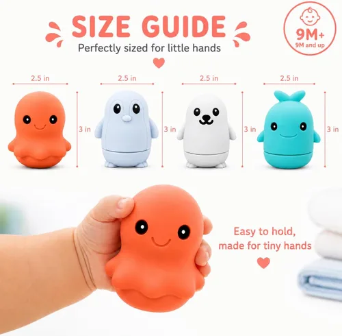 Miniatura 8 de Juguetes de baño de silicona, Se abre para la limpieza, Juguetes de baño para bebés de 9 meses, Juguetes de baño para niños pequeños 1-3, Juguetes