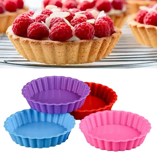 Miniatura 8 de Paquete de 8 moldes de silicona para tartas y tartas, moldes redondos de 4.2 pulgadas, moldes pequeños estriados para tartas, mini moldes