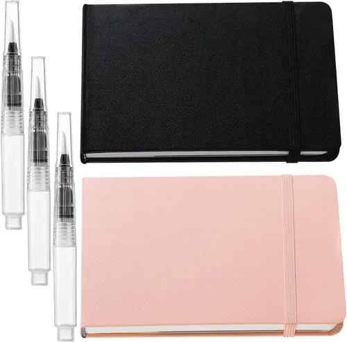 Teling 2 piezas de cuaderno de bocetos de acuarela con 3 rotuladores de pincel, papel de 140 lb/300 g/m², pequeño diario de acuarela portátil de