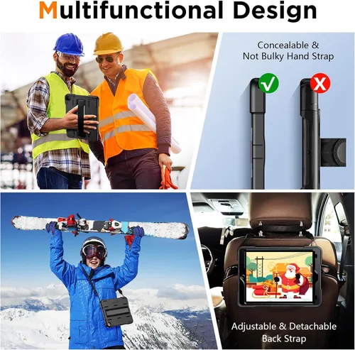 Miniatura 6 de Funda para iPad de 9ª generación de 10.2 pulgadas, grado militar, a prueba de caídas IP68, impermeable, con protector de pantalla, soporte y correa