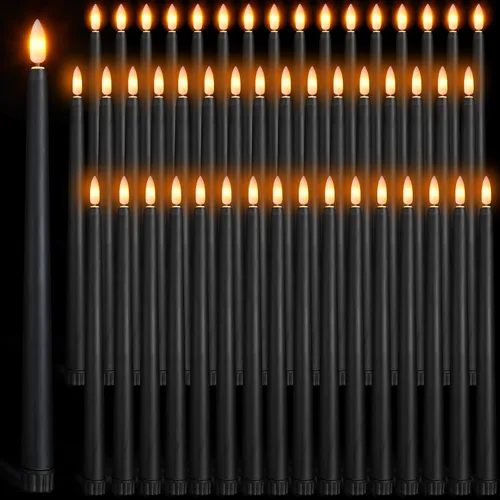 Miniatura 9 de Handepo - Juego de 48 velas cónicas sin llama realistas con luz parpadeante amarilla, plástico de 27.9 cm de largo, funciona con pilas, vela de Rosa