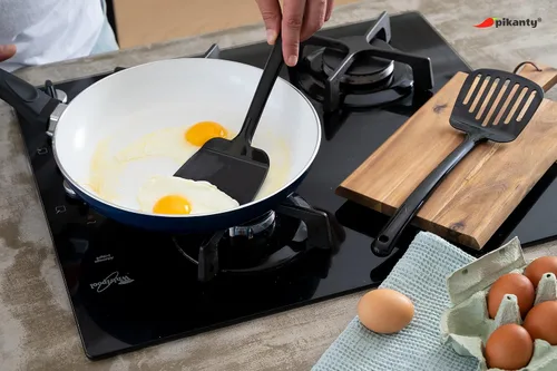 Miniatura 5 de Juego de 2 espátulas de plástico ranuradas, seguro para utensilios de cocina antiadherentes, sin arañazos, para huevos, panqueques, queso a