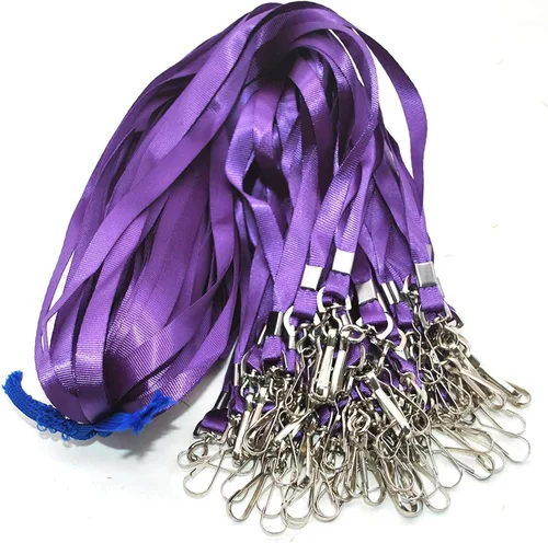 Beebel 100 cordones morados para insignias de identificación, cordón plano con clip de insignia con gancho en J (morado)