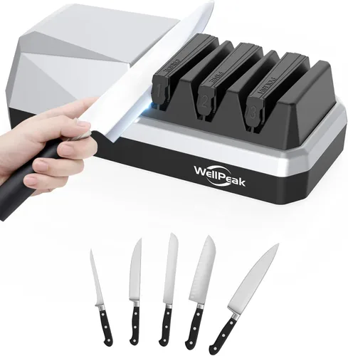 Miniatura 2 de Afilador Eléctrico de Cuchillos de 3 Etapas para Cuchillos de 18/20 Grados, Sistema de Afilado Abrasivo de Diamante para Cuchillos de Chef de Filo