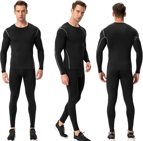 Miniatura 8 de Men's Compression Shirts Long Sleeve, Active Workout Running T-Shirt Top Cool Dry Lightweight Sports Base-Layer 3 Pack