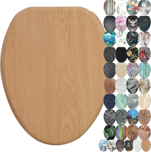 Miniatura 16 de SANILO Asiento de inodoro de madera con cierre suave [alargado] – Asiento de madera moldeada decorativo, silencioso y de cierre lento – Con fuertes