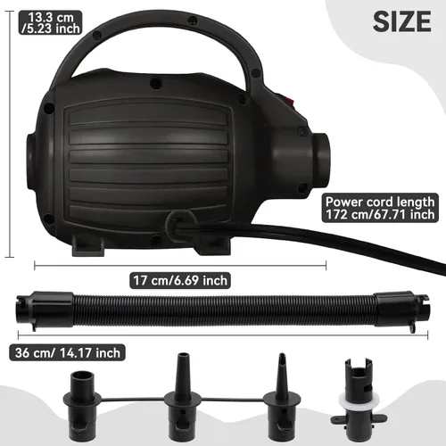Miniatura 2 de FBSPORT Bomba de aire para alfombrilla inflable, bomba de aire eléctrica de 600 W con 4 boquillas, inflado portátil y rápido AC110-120V, adecuada