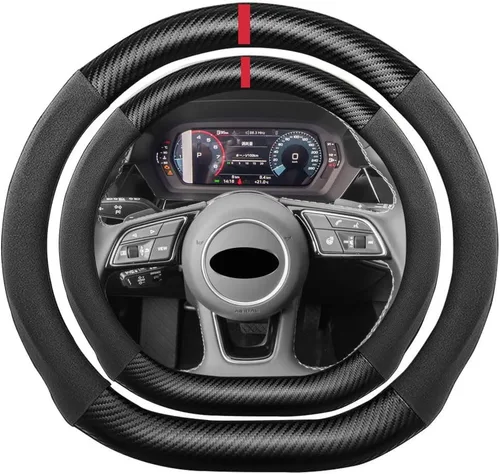Miniatura 9 de Funda de volante de ante con fibra de carbono de K LAKEY, compatible con Porsche 718 Boxster Cayman 911 Panamera Macan Cayenne de 15 pulgadas, cuero
