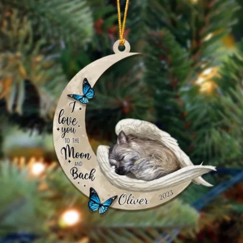 Miniatura 101 de Adorno colgante personalizado de ángel durmiendo en la luna, perro sabueso afgano, nombre personalizado, acrílico impreso en 2D plano – cumpleaños