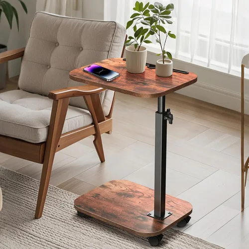 Miniatura 6 de XNSDXV Mesa de sofá para sofá, bandeja de TV giratoria de 360° para espacios pequeños, mesas auxiliares de altura ajustable para comer, mesa