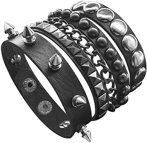 TURTLEDOVE Pulsera de cuero punk – Pulsera de cuero gótica con tachuelas de metal – Accesorios punk rock de los años 80 para hombres y mujeres