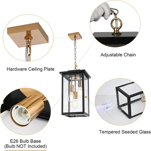 Miniatura 90 de TODOLUZ Lámpara Colgante de Exterior de 3 Luces Negra, Linterna Colgante Exterior Ajustable Luz de Porche