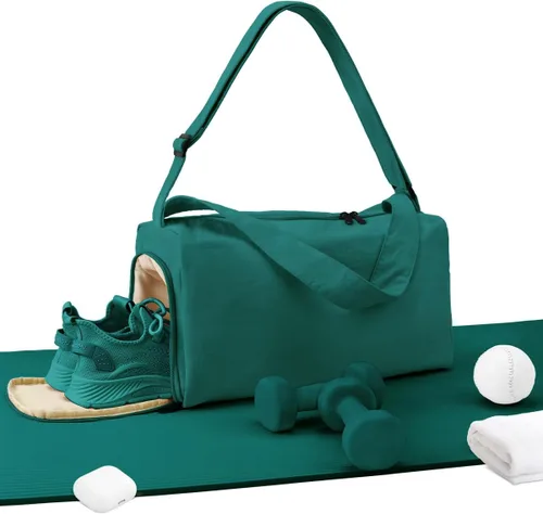 Pequeña bolsa de gimnasio para mujer con compartimento para zapatos, elegante bolsa de viaje para avión, bolsa de lona ligera para mujeres y