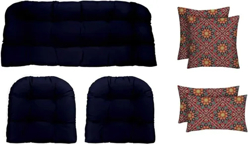 Miniatura 13 de RSH DECOR Juego de 7 piezas de mimbre copetudo para interiores y exteriores, sofá biplaza, cojines cuadrados y lumbares, hecho de telas aztecas