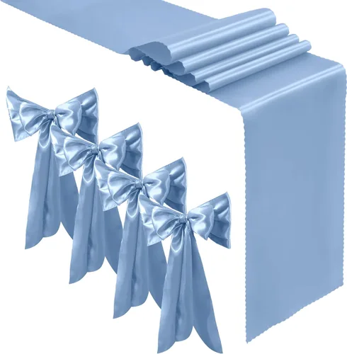Aormenzy 12 caminos de mesa de satén azul bebé de 12 x 108 pulgadas, caminos de mesa de boda sedosos, decoración de mesa elegante, caminos de mesa