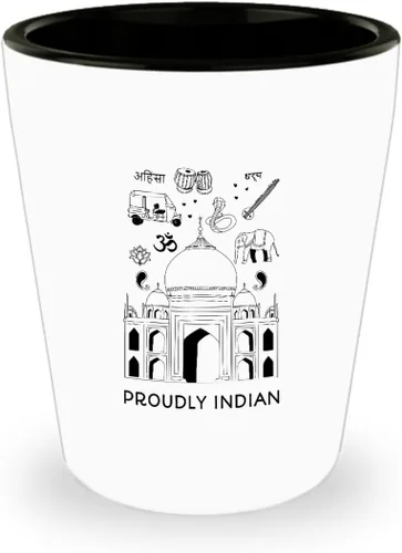 EzGift Shot Glass Proud Indian Gift Cute For India Pride Patriotic Country Patriot Proud Black And White 1.5 Oz Shotglass