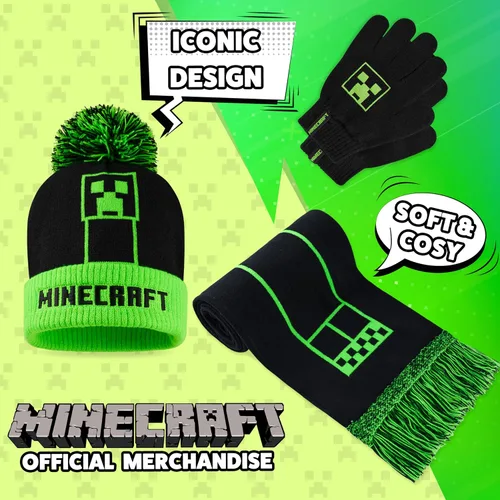 Miniatura 3 de Minecraft Cold Weather Set - Creeper Beanie Hat Scarf and Gloves Set Kids Winter Set