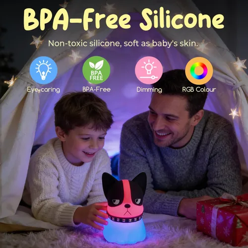 Miniatura 5 de Luz nocturna para perro, linda luz nocturna para perros, lámpara de silicona suave con 3 niveles de luz cálida y cambio RGB, luz nocturna de Queso