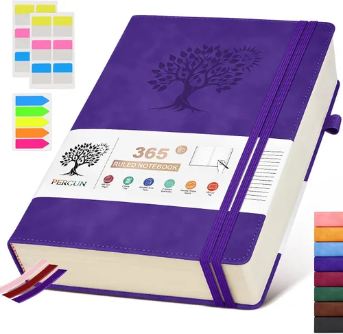 Miniatura 19 de PERCUN Cuaderno de diario rayado B5 – Diarios grandes de cuero de 365 páginas para escritura de mujeres y hombres, cuaderno de tapa dura con páginas