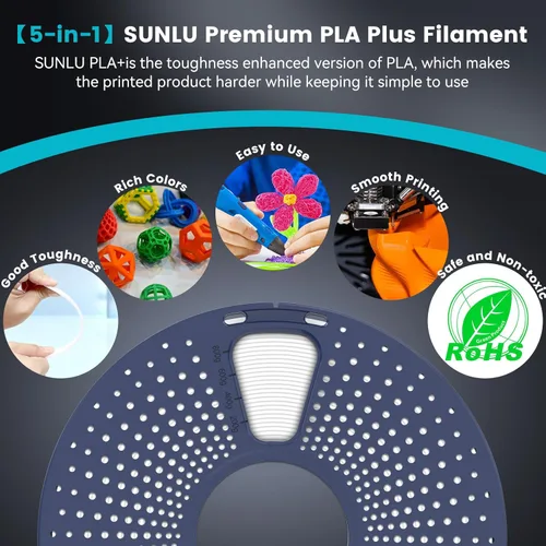 Miniatura 4 de SUNLU - Filamento PLA Plus para impresora 3D, 1.75 mm, bobina de 1 kg (2.2 lb), enrollado de forma ordenada, precisión dimensional ±0.02 mm